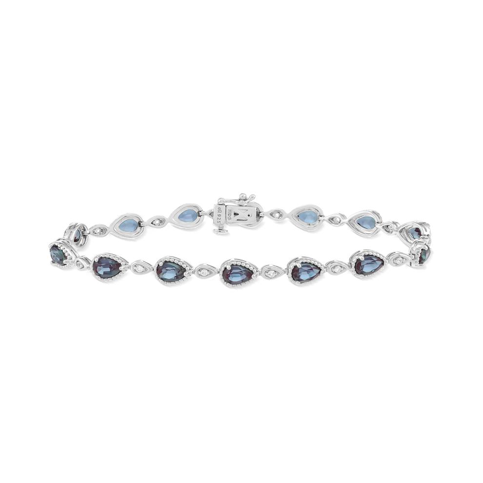 Lab-Created Alexandrite &amp; Lab-Created White Sapphire Alternating Line Bracelet in Sterling Silver, 7.25" – Image 1 of 2