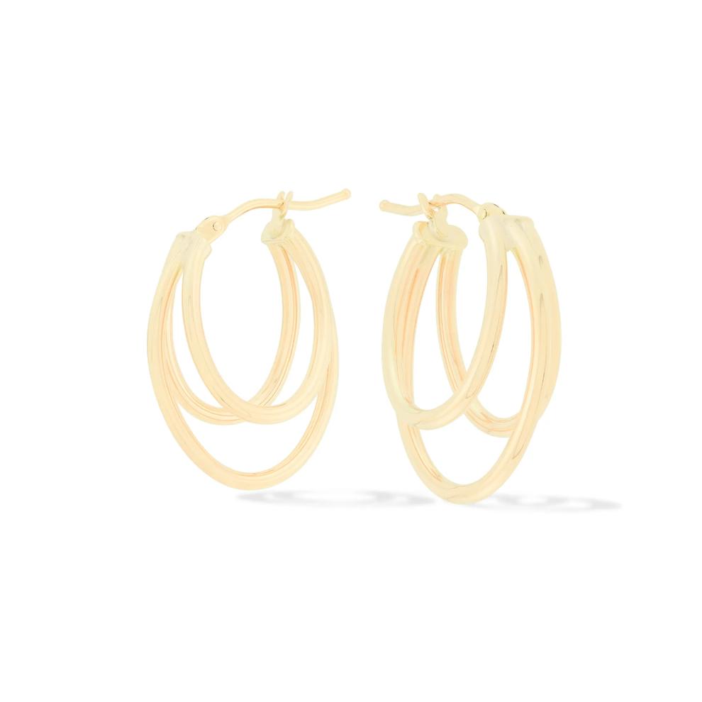 Oval Polished Triple-Row Tube Hoop Earrings in 14K Yellow Gold, 30x22MM – Image 1 of 4