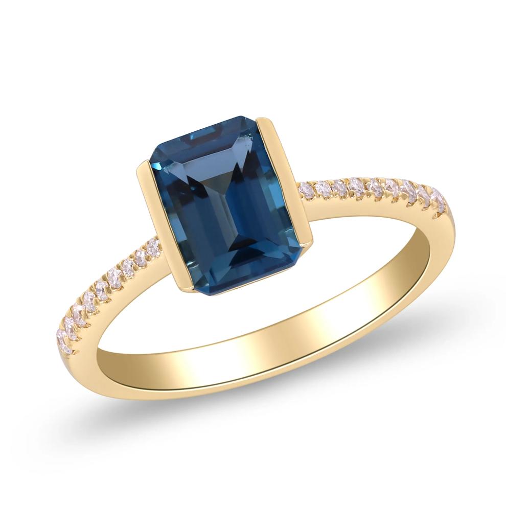 Blue Topaz Center &amp; Diamond Ring in 10K Yellow Gold (1/10 ct. tw.) – Image 4 of 4