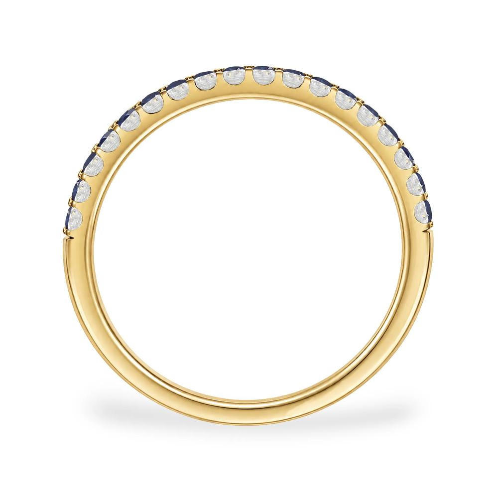 Blue Sapphire &amp; Diamond Double Row Ring in 10K Yellow Gold (1/5 ct. tw.) – Image 3 of 4