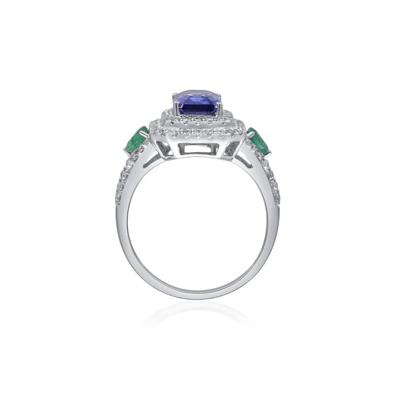 Tanzanite &amp; Emerald Double Halo Ring in 14K White Gold &#40;1/2 ct. tw.&#41; – Image 2 of 5