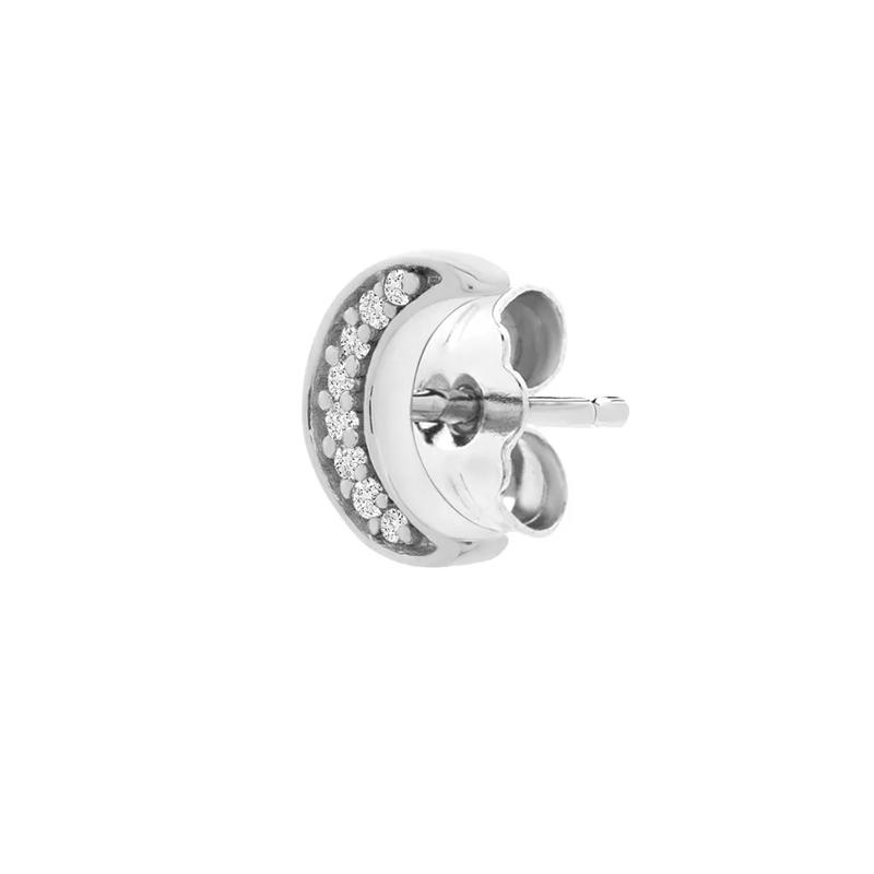 Diamond Single Stud Moon Earring in 10K White Gold – Image 2 of 2