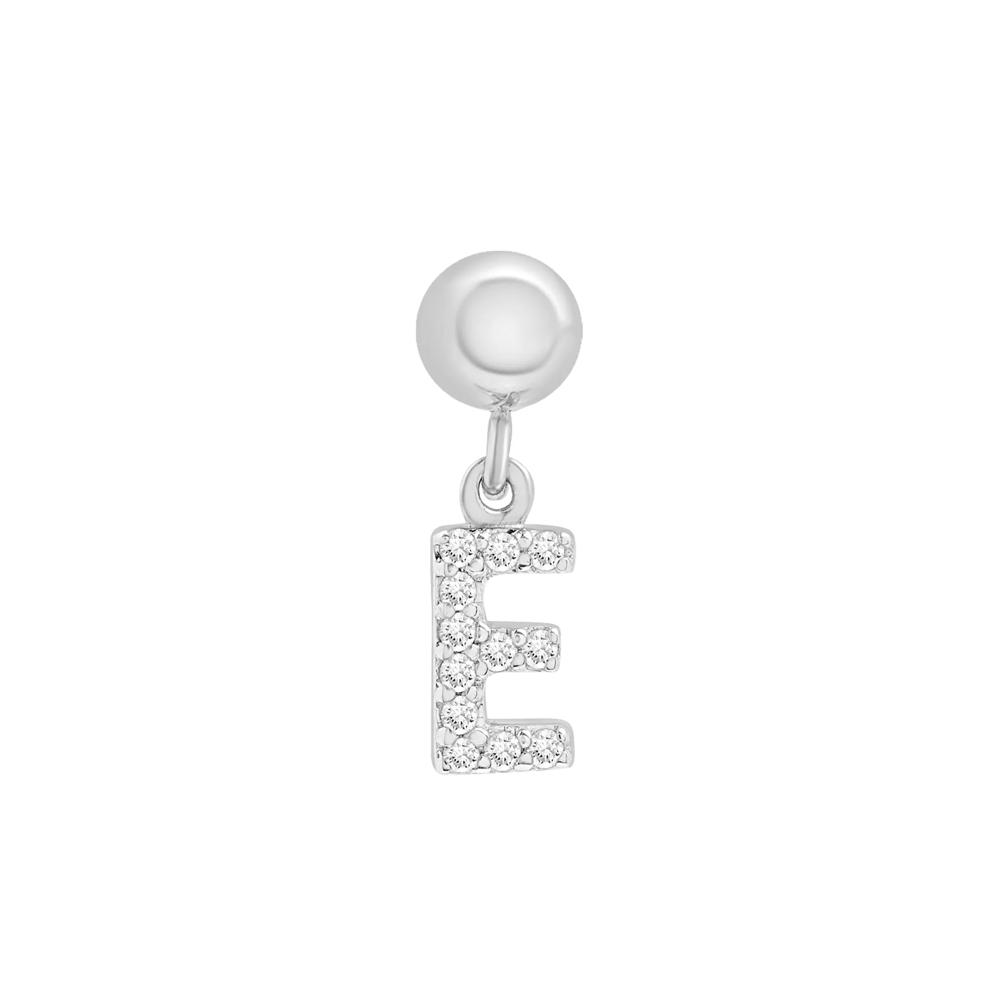 Diamond Accent E Initial Bead Charm in Sterling Silver – Image 1 of 3