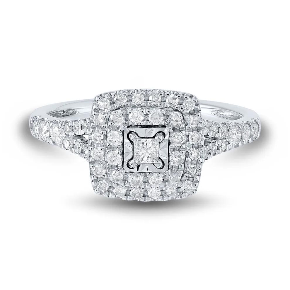Princess-Cut Double-Halo Diamond Engagement Ring in 10K White Gold (1/2 ct. tw.) – Image 1 of 3