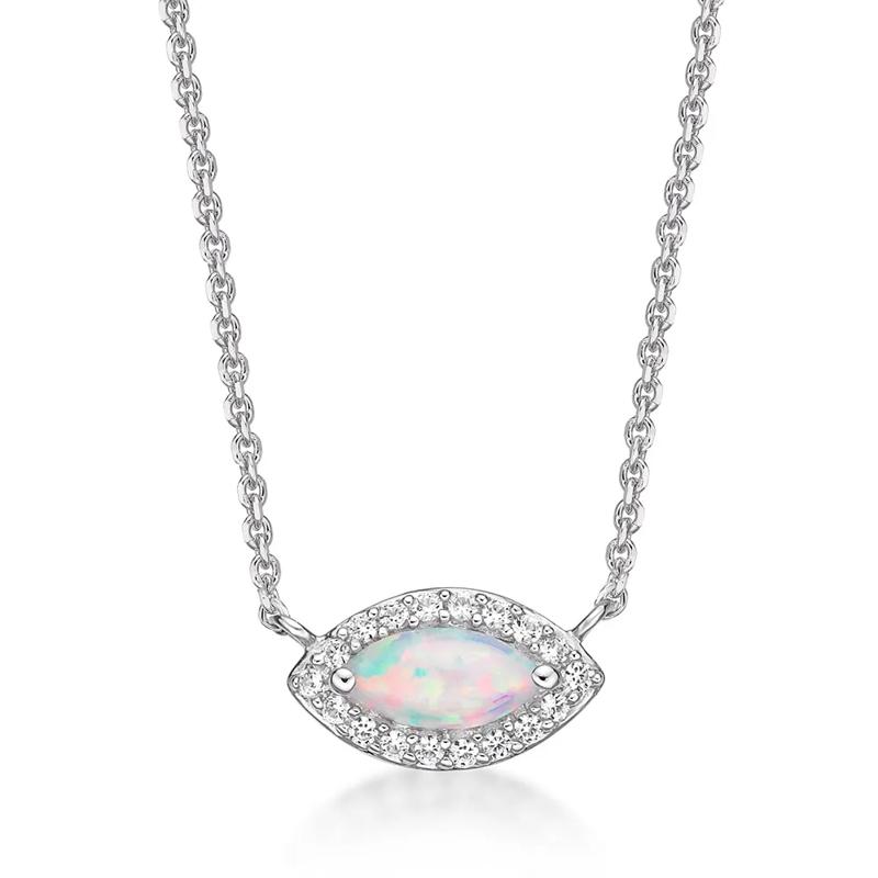 Lab Created Opal &amp; White Sapphire Necklace in Sterling Silver – Image 1 of 1
