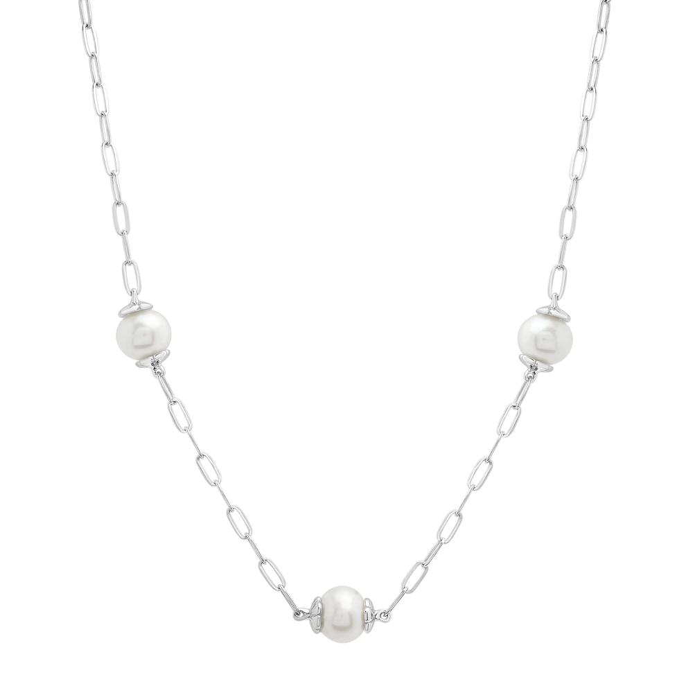 Freshwater Cultured Pearl Paperclip Chain Station Necklace in Sterling Silver – Image 1 of 4
