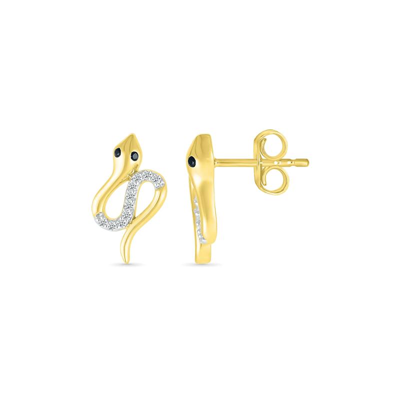 Black Diamond Snake Earrings in 10K Yellow Gold &#40;1/10 ct. tw.&#41; – Image 3 of 3