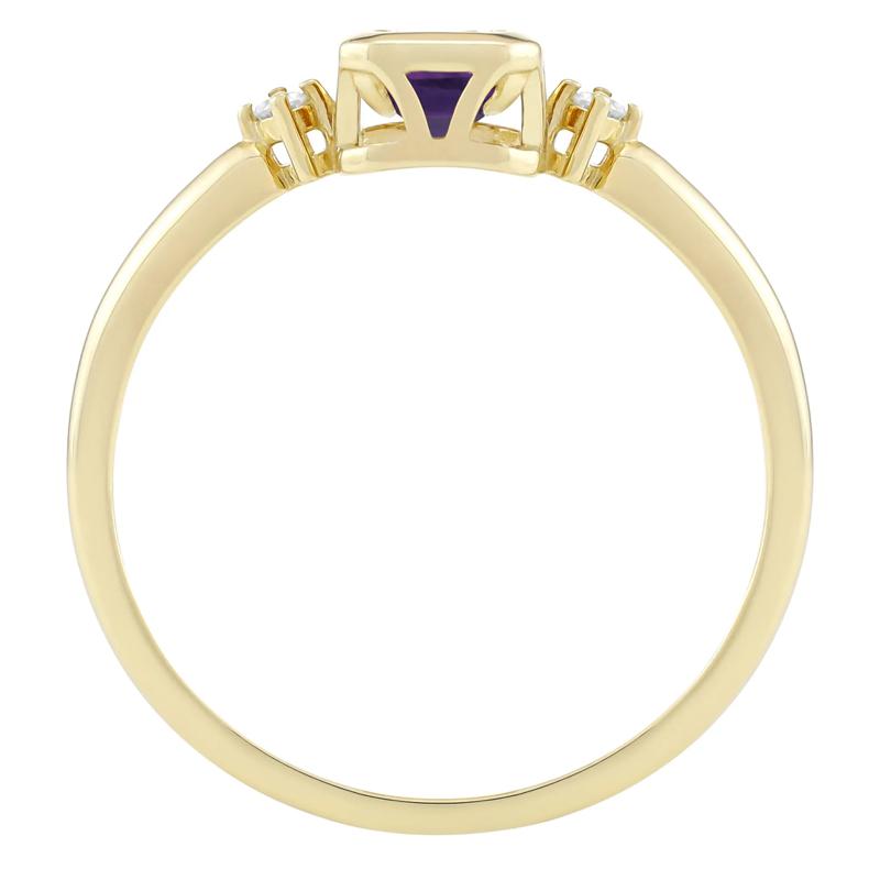 Emerald-Cut Amethyst and Diamond Accent Ring in 10K Yellow Gold – Image 2 of 3