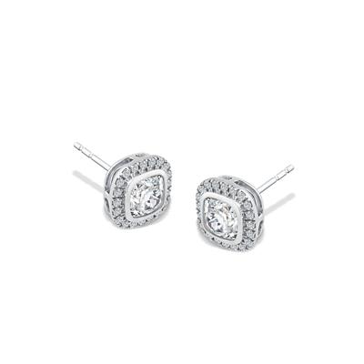 Lab Grown Diamond Cushion Halo Stud Earrings in 10K White Gold (1 5/8 ct. tw.)