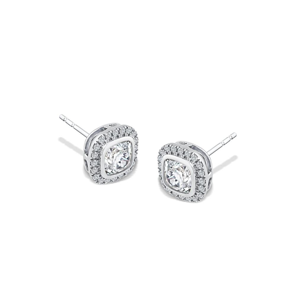 Lab Grown Diamond Cushion Halo Stud Earrings in 10K White Gold (1 5/8 ct. tw.) – Image 1 of 2