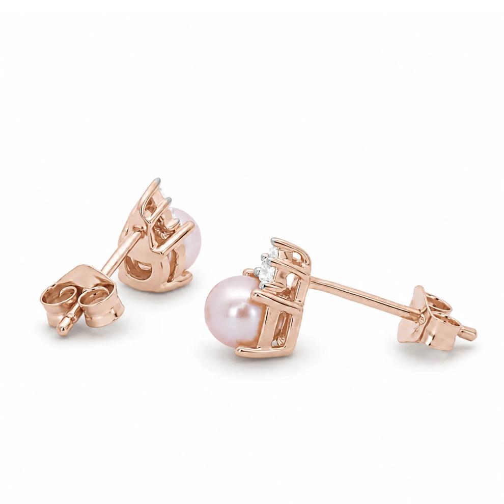 Pink Freshwater Cultured Pearl &amp; Diamond Accent Stud Earrings in 14K Rose Gold – Image 2 of 2