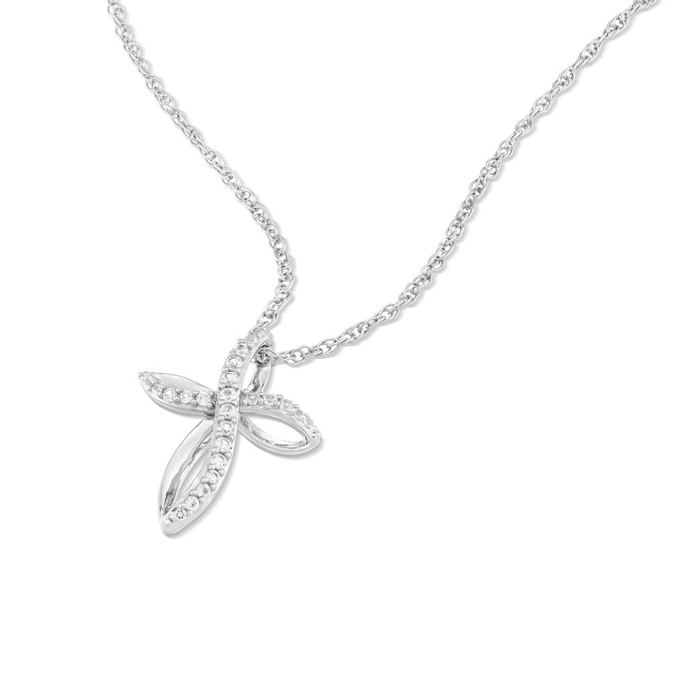 Lab-Created White Sapphire Open Cross Pendant in Sterling Silver – Image 4 of 4
