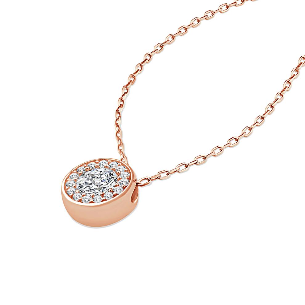 Lab Grown Diamond Round Halo Pendant Necklace in 10K Rose Gold (1/2 ct. tw.) – Image 4 of 4