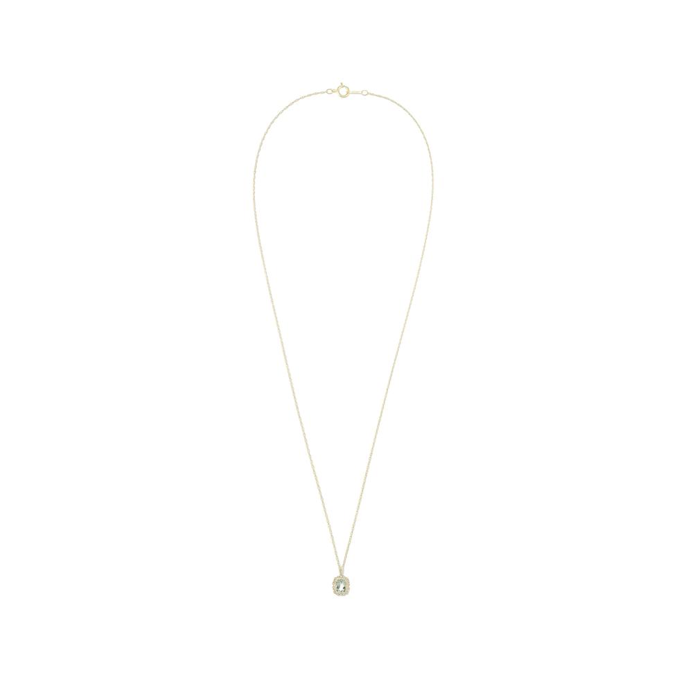 Green Quartz &amp; Diamond Double Halo Pendant Necklace in 10K Yellow Gold (1/5 ct. tw.) – Image 3 of 4