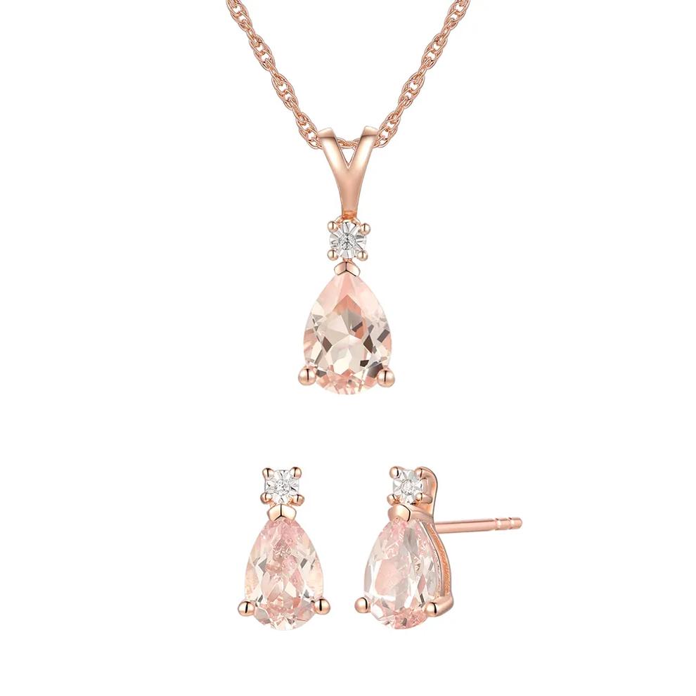 Morganite &amp; Diamond Accent Pendant &amp; Earrings Boxed Set in 10K Rose Gold – Image 1 of 5
