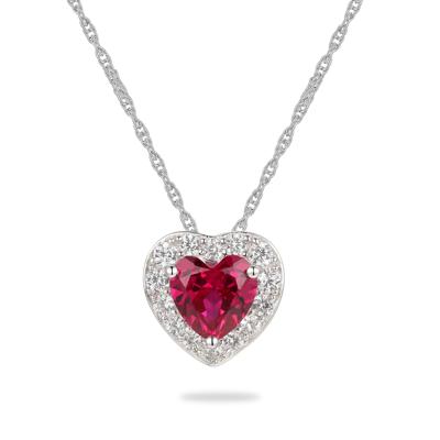 Lab-Created Ruby & Lab-Created White Sapphire Heart Pendant in Sterling Silver