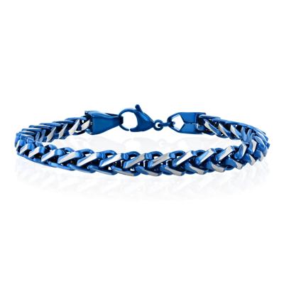 Wheat Link Chain Bracelet in Blue Ion-Plated Stainless Steel, 6MM, 8.5"