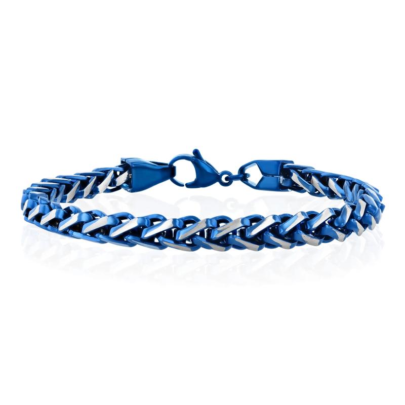 Wheat Link Chain Bracelet in Blue Ion-Plated Stainless Steel, 6MM, 8.5&quot; – Image 1 of 4