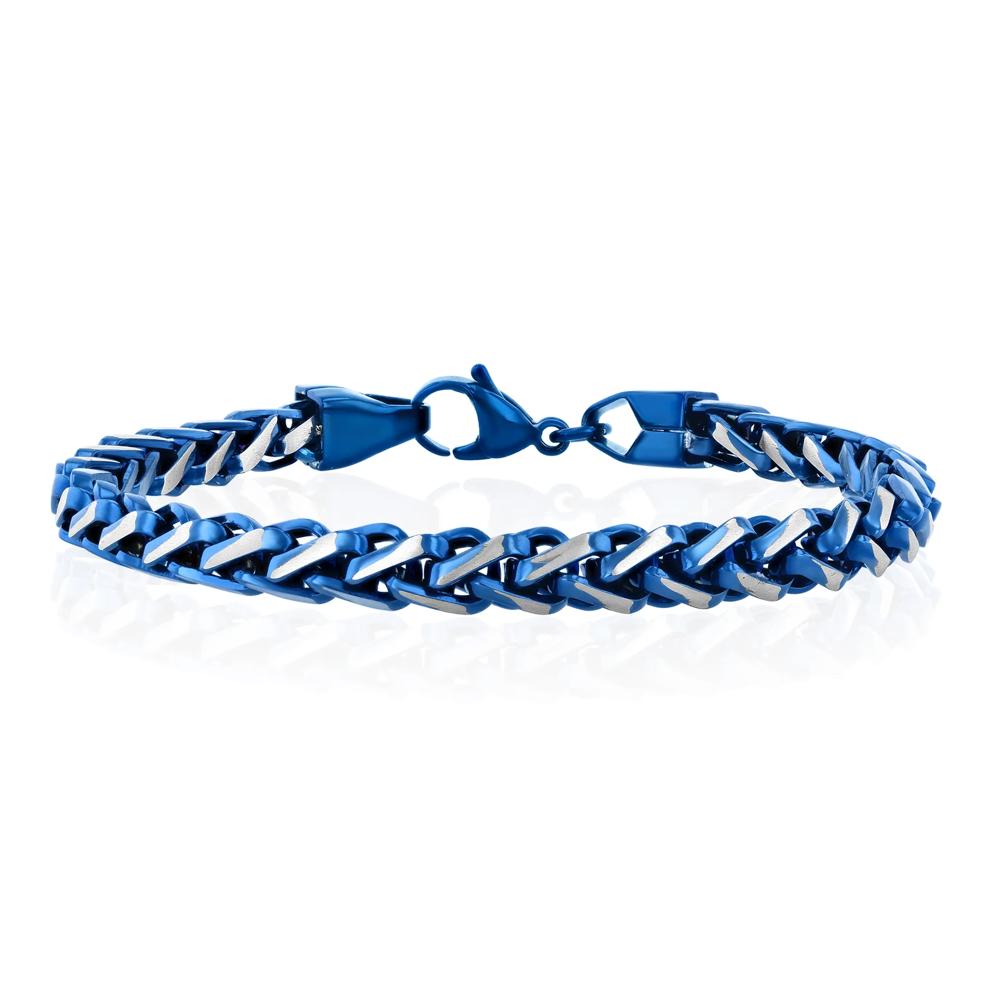 Wheat Link Chain Bracelet in Blue Ion-Plated Stainless Steel, 6MM, 8.5" – Image 1 of 4