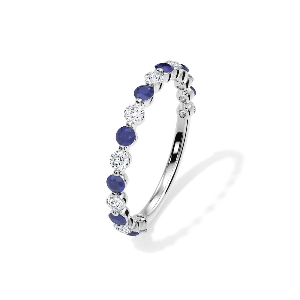Lab Grown Diamond  &amp; Lab-Created Sapphire Half Eternity Anniversary Band in 14K White Gold (1/3 ct. tw.) – Image 4 of 4