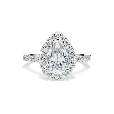 Lab-Created Moissanite Pear-Shaped Halo Ring in 10K White Gold (2 1/2 ct. dew)