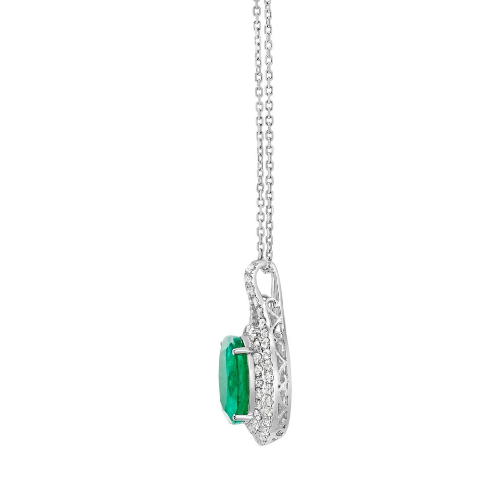 Emerald and Diamond Double Halo Pendant in 14K White Gold (5/8 ct. tw.) – Image 2 of 2