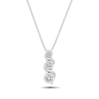 Lab-Created White Sapphire Three-Stone Drop Pendant Necklace in Sterling Silver
