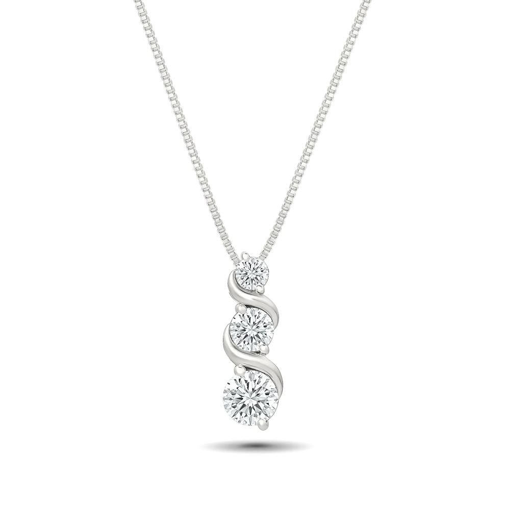 Lab-Created White Sapphire Three-Stone Drop Pendant Necklace in Sterling Silver – Image 1 of 4
