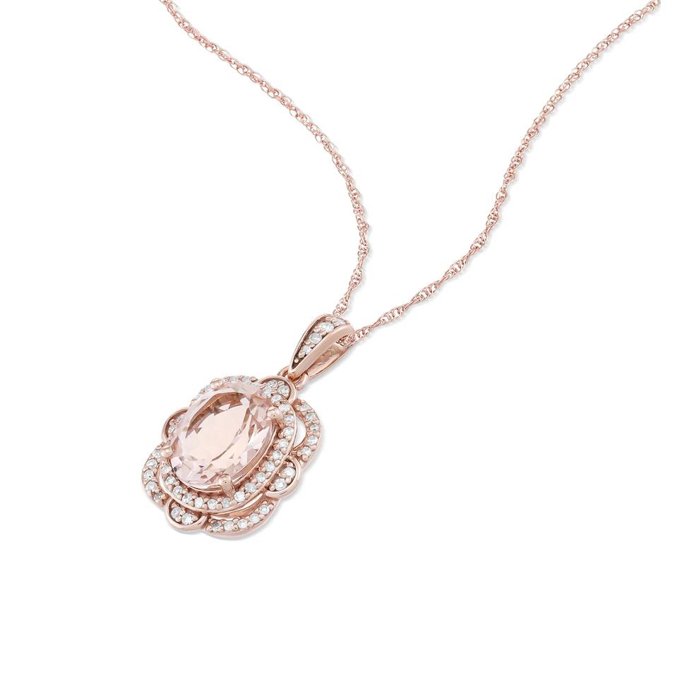 Morganite &amp; Diamond Pendant Necklace in 10K Rose Gold (1/5 ct. tw.) – Image 4 of 4