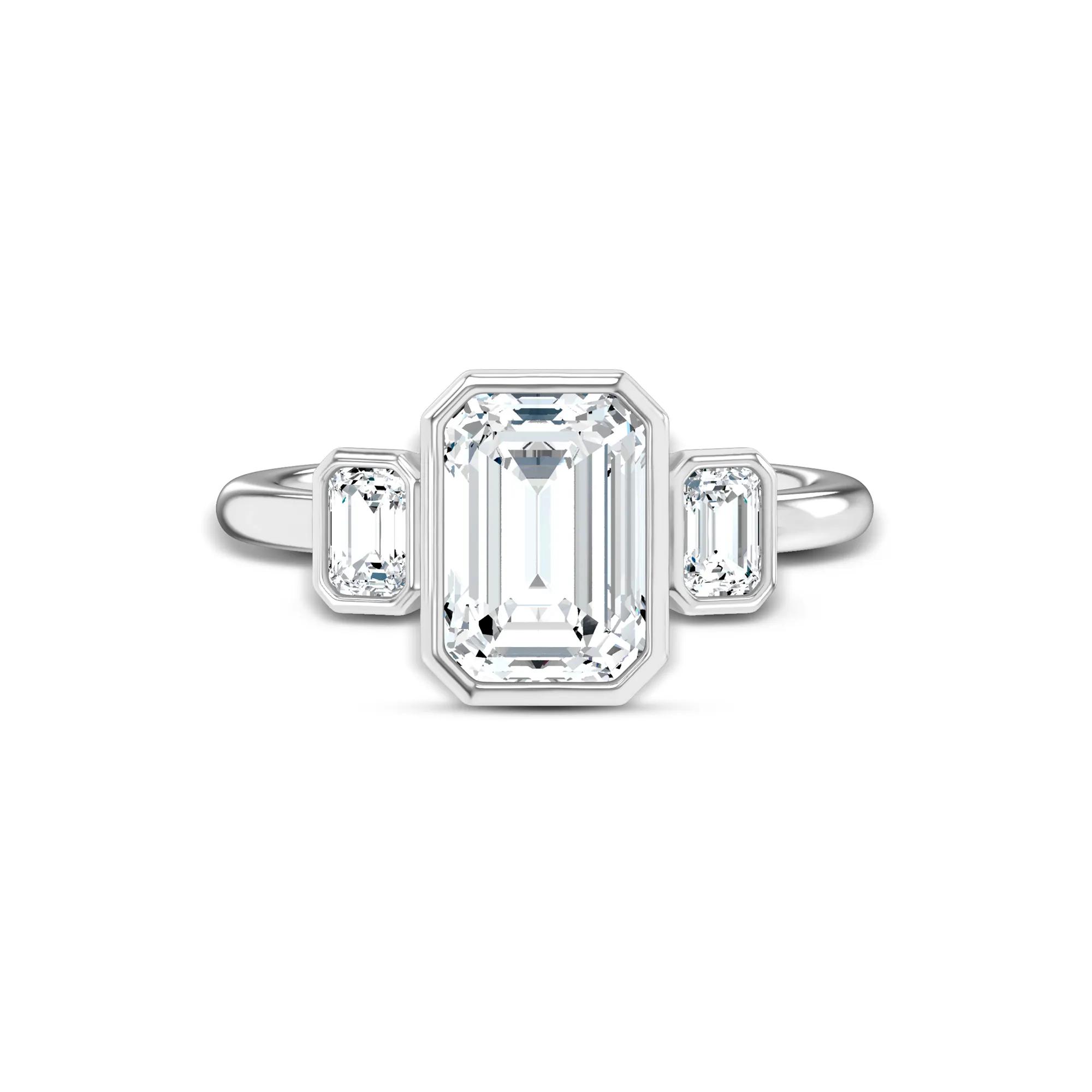 Lab Grown Diamond Bezel-Set Three-Stone Engagement Ring in 14K White Gold