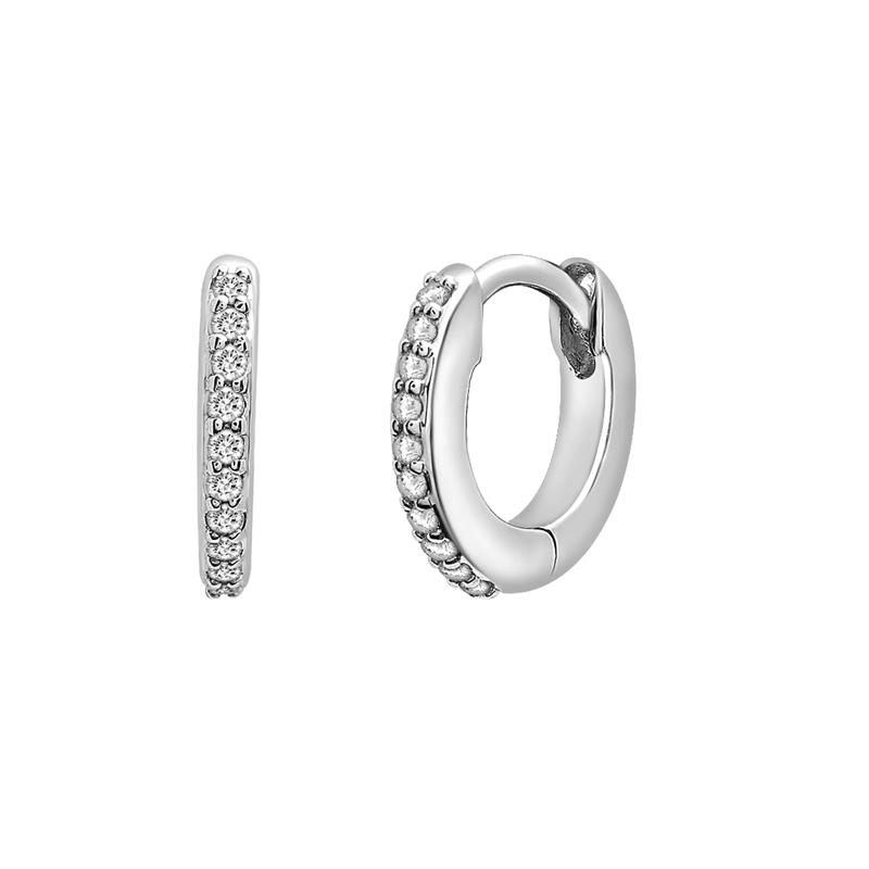 Diamond Huggie Hoop Earrings in Sterling Silver &#40;1/10 ct. tw.&#41; – Image 1 of 1