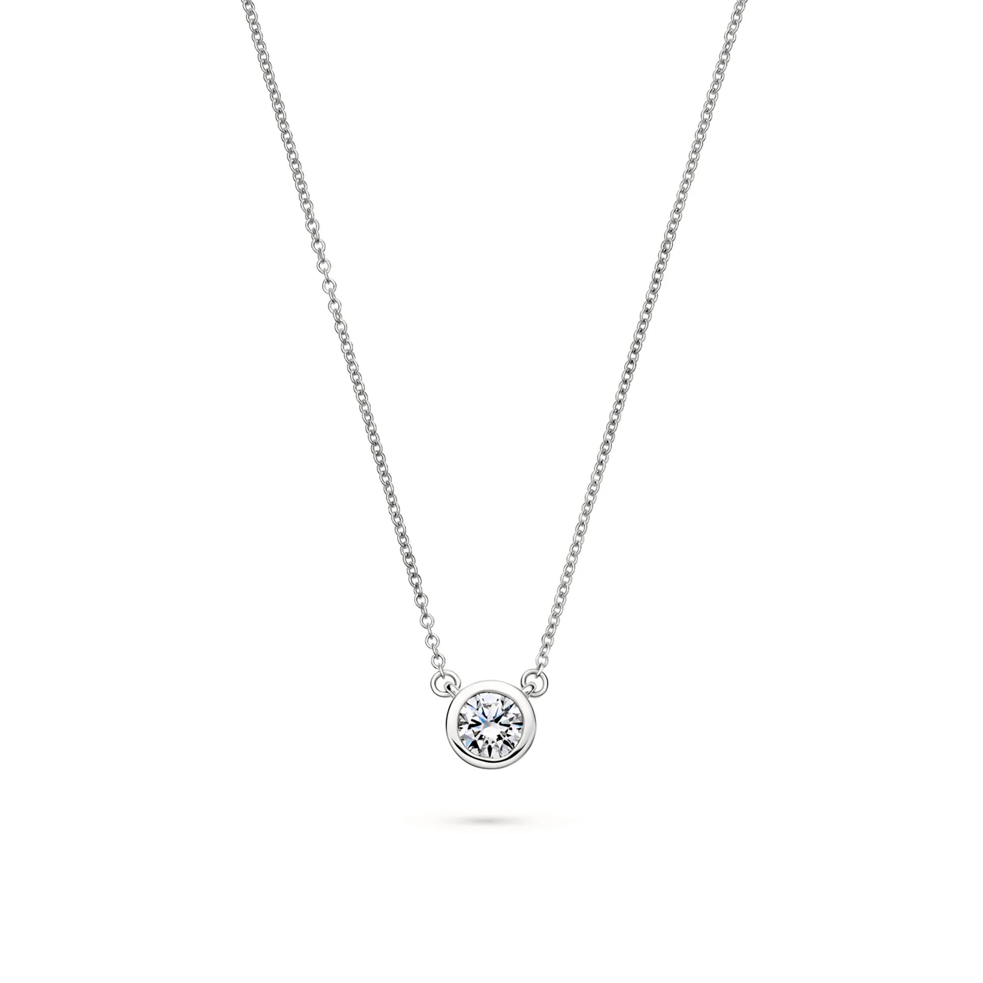 GILDED 1 CTTW Lab-Grown Diamond Round Cut Bezel Solitaire Pendant In 2.5 Micron Gold Vermeil 14KT Gold-Plated Sterling Silver, 18" Chain