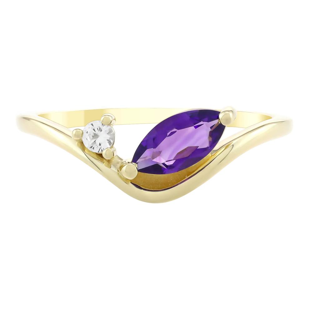 Amethyst &amp; Lab-Created White Sapphire Ring in 10K Yellow Gold – Image 1 of 3