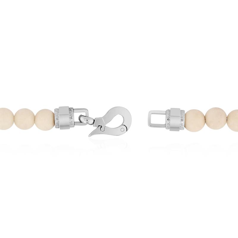 Men&#39;s Cream Jasper Bead Bracelet in Stainless Steel – Image 3 of 5
