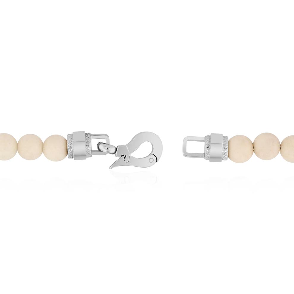 Men's Cream Jasper Bead Bracelet in Stainless Steel – Image 3 of 5