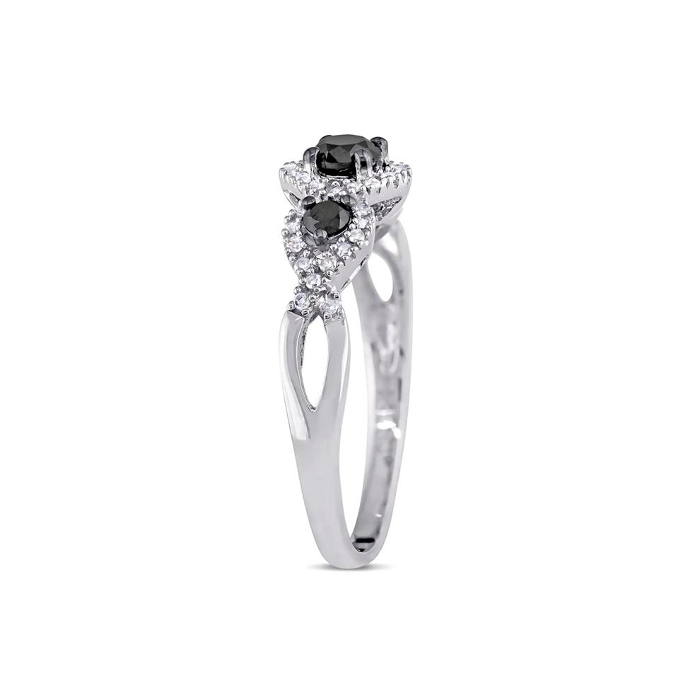 Three-Stone Ring with Black &amp; White Diamonds in 10K White Gold (1/2 ct. tw.) – Image 3 of 5