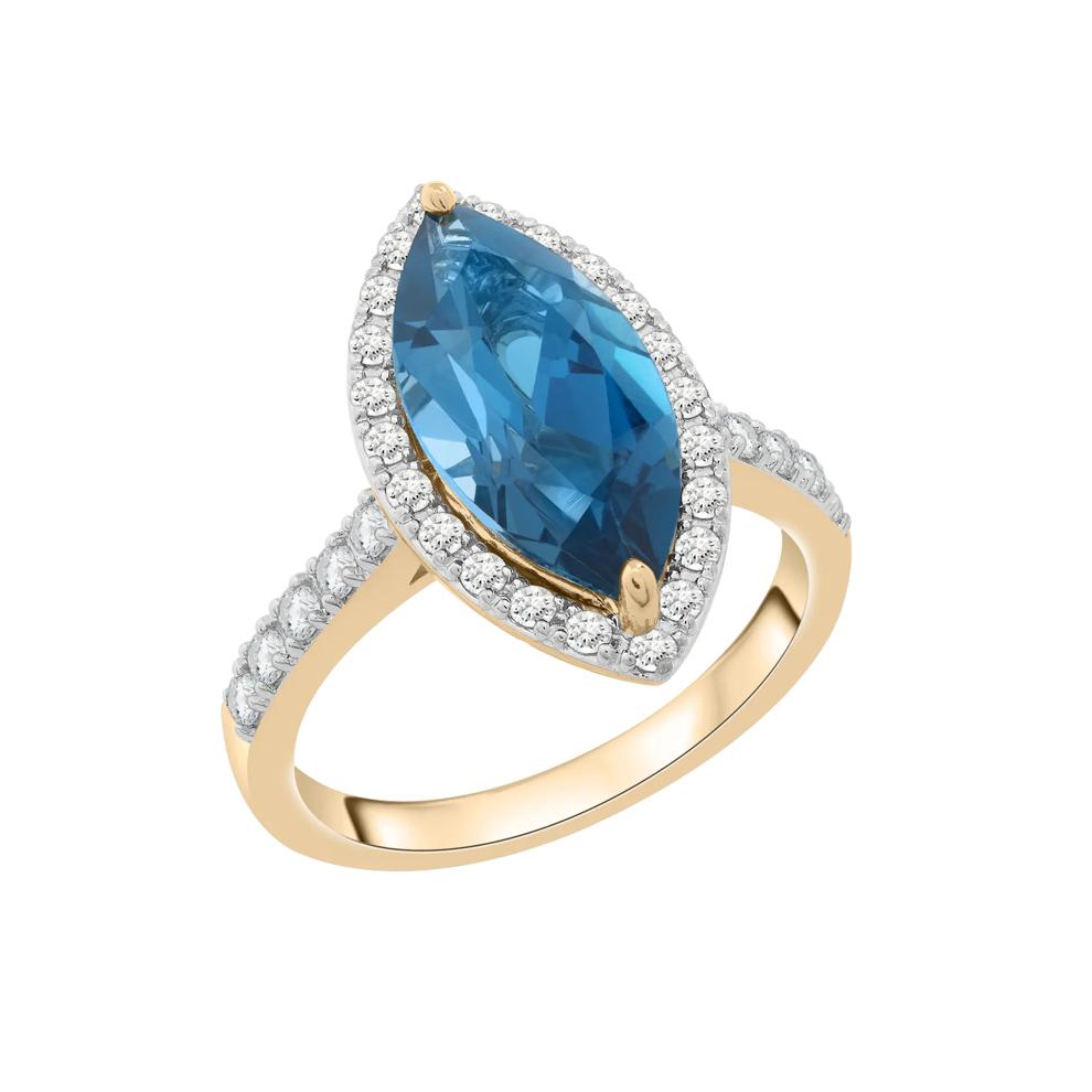 London Blue Topaz and Diamond Halo Ring in 10K Yellow Gold (3/8 ct. tw.) – Image 5 of 5
