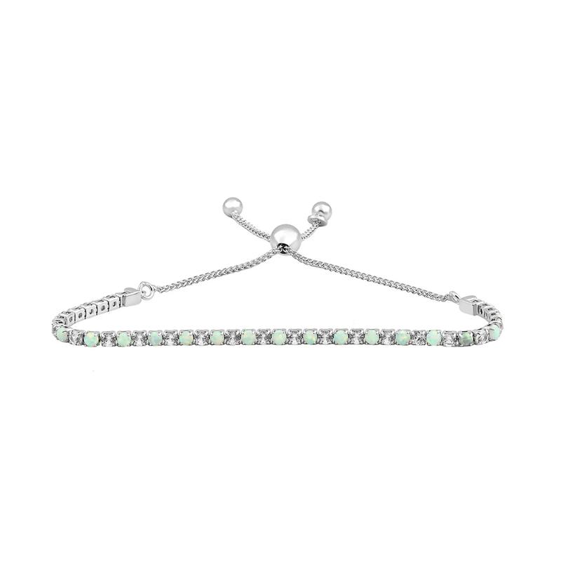 Lab Created Opal &amp; White Sapphire Bolo Bracelet in Sterling Silver – Image 1 of 1