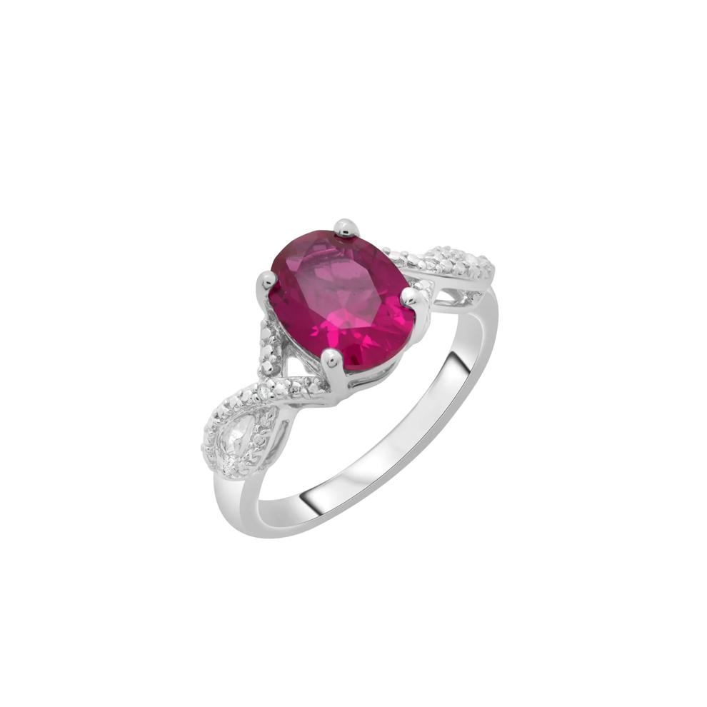 Lab-Created Ruby &amp; Diamond Accent Ring in Sterling Silver – Image 5 of 5