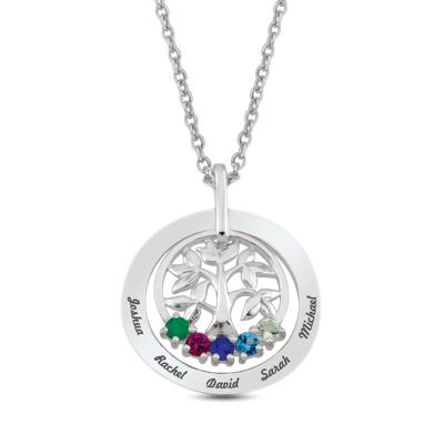 custom gemstone family tree pendant with personalized names (2-5 stones)
