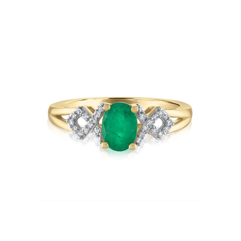 Oval-Shaped Emerald &amp; Diamond Ring in 14K Yellow Gold &#40;1/8 ct. tw.&#41; – Image 1 of 3