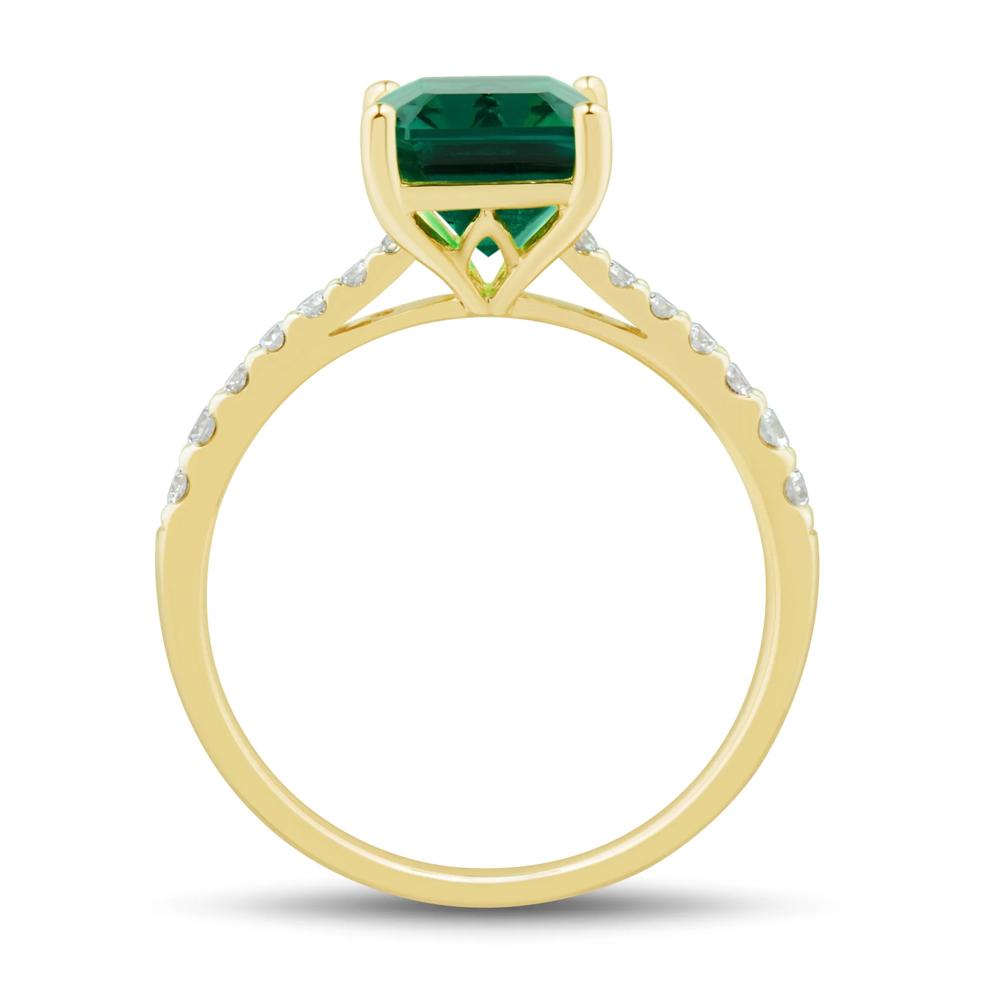 Lab-Created Emerald and Lab Grown Diamond Ring in 10K Yellow Gold (1/5 ct. tw.) – Image 2 of 3