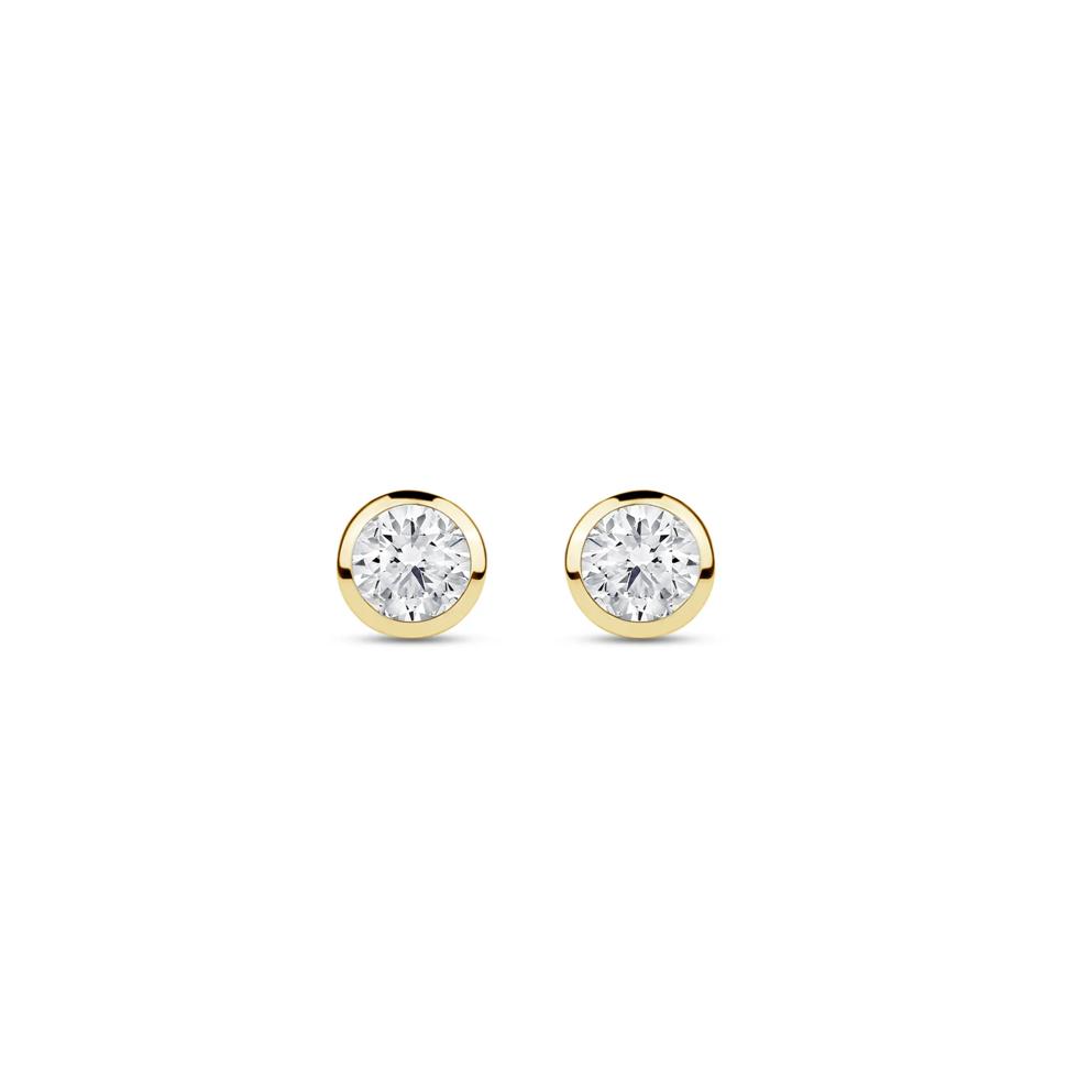 Lab Grown Diamond Round Bezel-Set Solitaire Stud Earrings in 14K Yellow Gold (1/4 ct. tw.) – Image 2 of 3