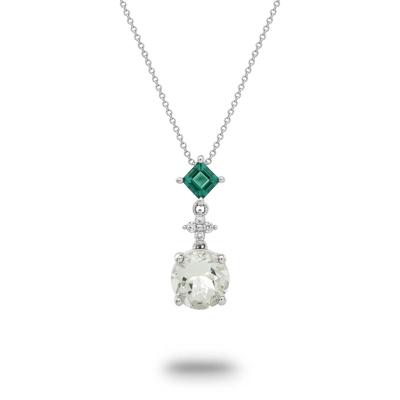 Lab-Created Green Amethyst, Lab-Created Emerald & Lab-Created White Sapphire Drop Pendant Necklace in Sterling Silver