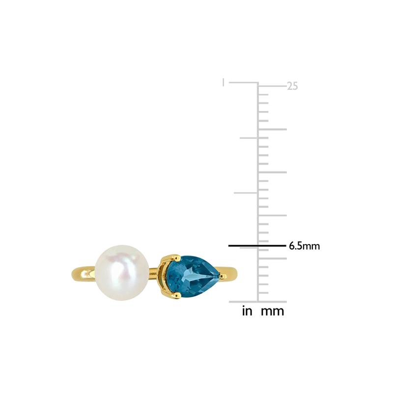 London Blue Topaz and Freshwater Pearl Bypass Ring in 10K Yellow Gold – Image 7 of 7