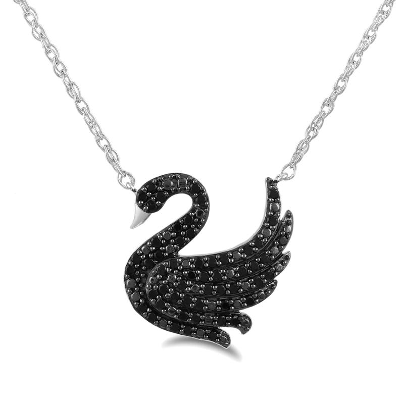 Black Diamond Swan Pendant in Sterling Silver &#40;1/4 ct. tw.&#41; – Image 1 of 3