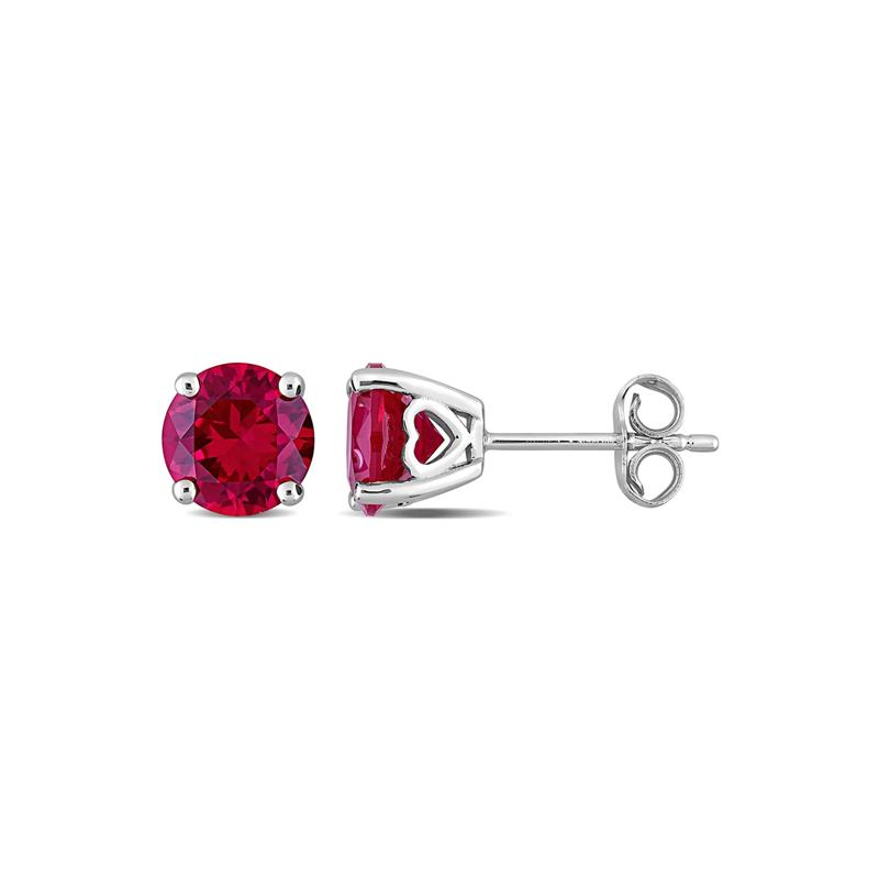 Lab Created Ruby Stud Earrings with Heart Baskets in Sterling Silver – Image 1 of 3