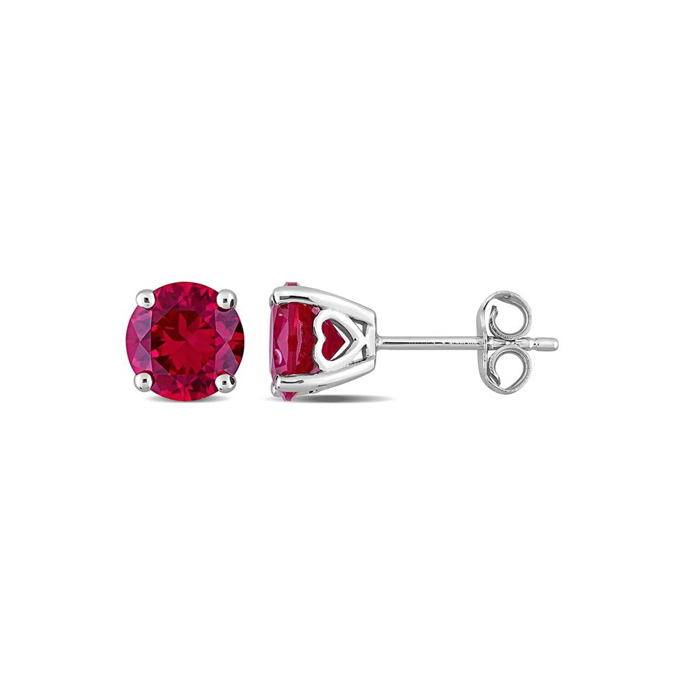 Lab Created Ruby Stud Earrings with Heart Baskets in Sterling Silver – Image 1 of 3