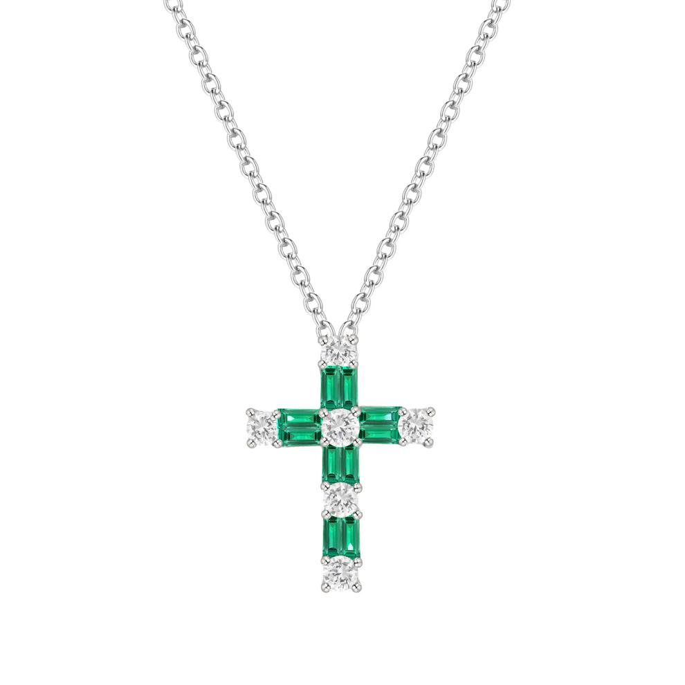 Lab-Created Emerald &amp; Lab-Created White Sapphire Cross Pendant in Sterling Silver – Image 1 of 3