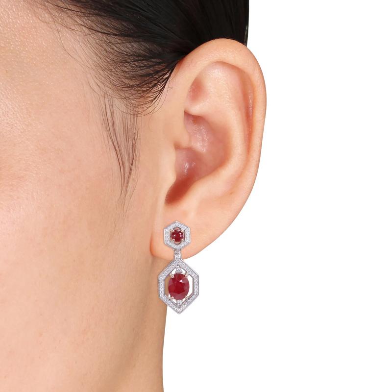 Ruby &amp; Diamond Drop Earrings in 14K White &amp; Rose Gold &#40;5/8 ct. tw.&#41; – Image 2 of 4